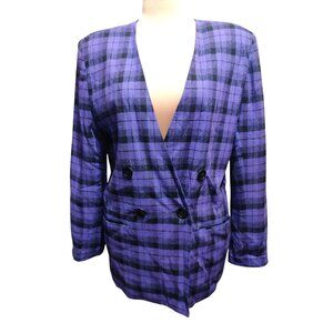 Vintage Chad Stevens 12 Purple Plaid Double Breasted Power Suit Blazer Made USA